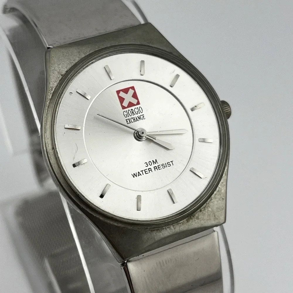Giorgio Exchange Watch Men 32mm‎ Case Silver Mesh Metal Band- New Battery